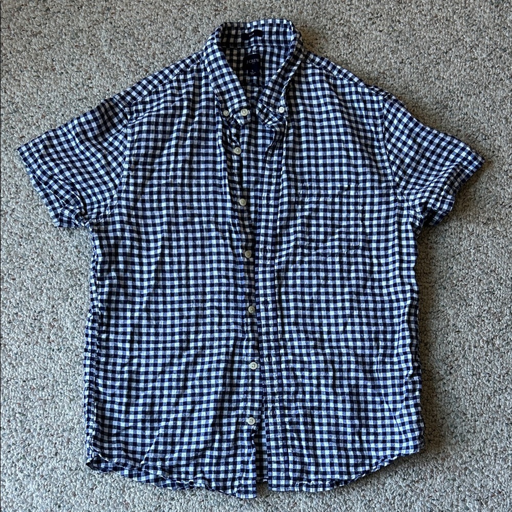J. Crew Navy and White Gingham Shirt